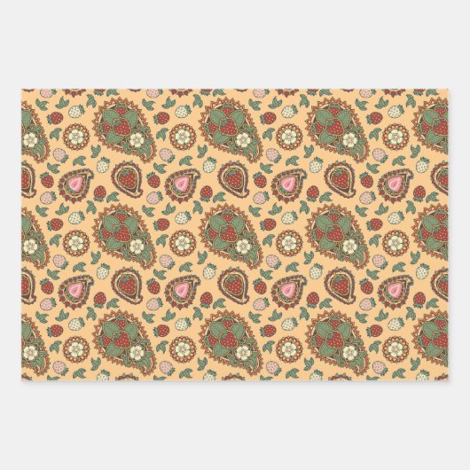 Strawberry Paisley Pattern Wrapping Paper Sheets (Voorkant 3)