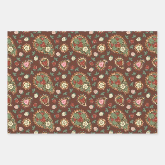 Strawberry Paisley Pattern Wrapping Paper Sheets (Voorkant 2)