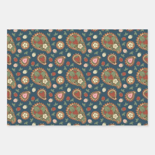 Strawberry Paisley Pattern Wrapping Paper Sheets (Voorkant)