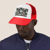 Strawberry Patch Bloemen op Zwart Trucker Pet (In situ)
