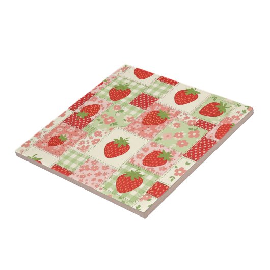 Strawberry Patchwork Picnic (4) Tegeltje (Zijkant)