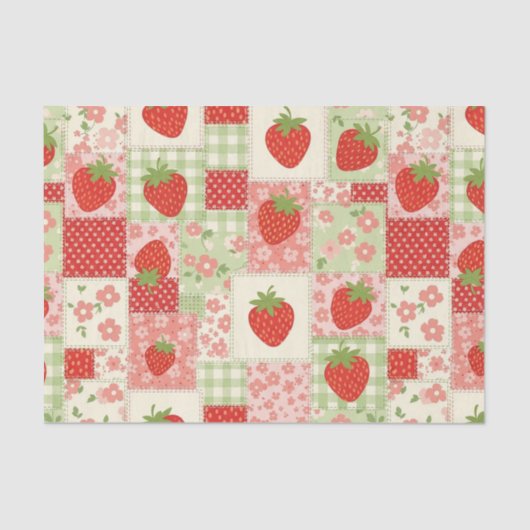 Strawberry Patchwork Picnic (4) Tissuepapier (Voorkant)