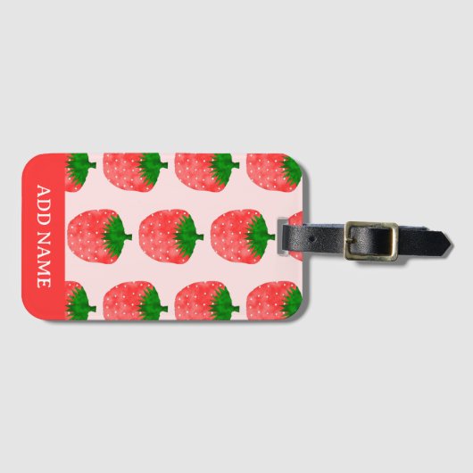 Strawberry Pattern Aangepaste naam Bagagelabel (Voorkant (horizontaal))
