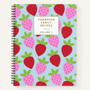 Strawberry Pattern Blue Pink Personalized Recipes Notitieboek