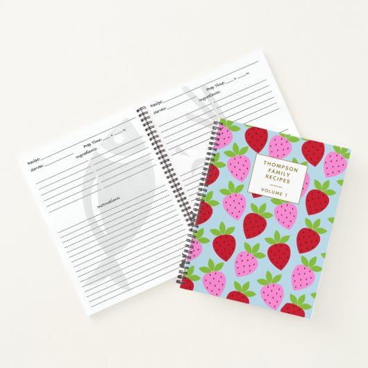 Strawberry Pattern Blue Pink Personalized Recipes Notitieboek (Binnen)