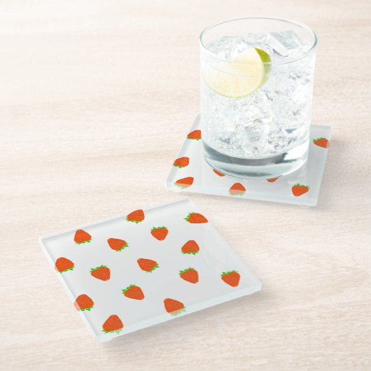 Strawberry Pattern Glazen Onderzetter (Schuin)