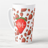 Strawberry Pattern Monogram Initiaal Naam Latte Mo Mok (Linkerhoek)