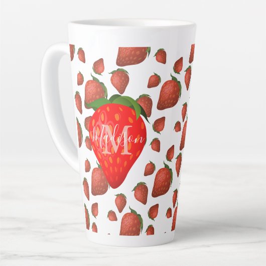 Strawberry Pattern Monogram Initiaal Naam Latte Mo Mok (Linkerhoek)