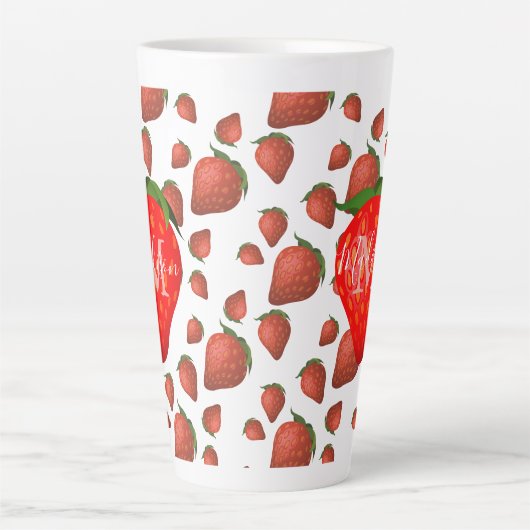 Strawberry Pattern Monogram Initiaal Naam Latte Mo Mok (Voorkant)
