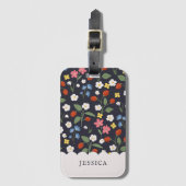 strawberry pattern navy bagagelabel (Voorkant (verticaal))