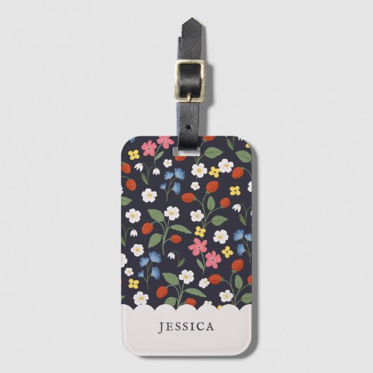 strawberry pattern navy bagagelabel (Voorkant (verticaal))