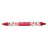 Strawberry Pattern Red White Name Initiaal Zwarte Inkt Pen (Voorkant)