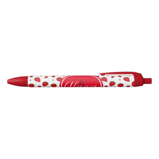 Strawberry Pattern Red White Name Initiaal Zwarte Inkt Pen (Bovenkant)