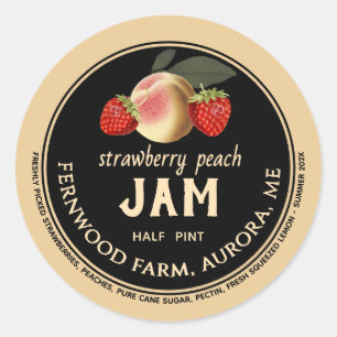 Strawberry Peach Jam Jar Label Zelfgemaakte Jelly