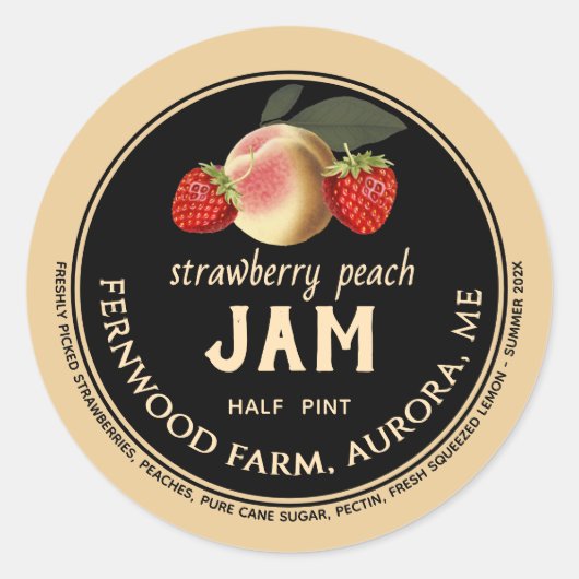 Strawberry Peach Jam Jar Label Zelfgemaakte Jelly (Voorkant)