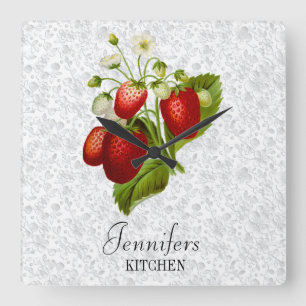 Strawberry Personalized Kitchen Wall Clock Vierkante Klok