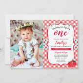 Strawberry Picnic Foto 1e verjaardag Uitnodiging (Voorkant)