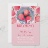 Strawberry Pink 1st Birthday Watercolor  Kaart (Voorkant)