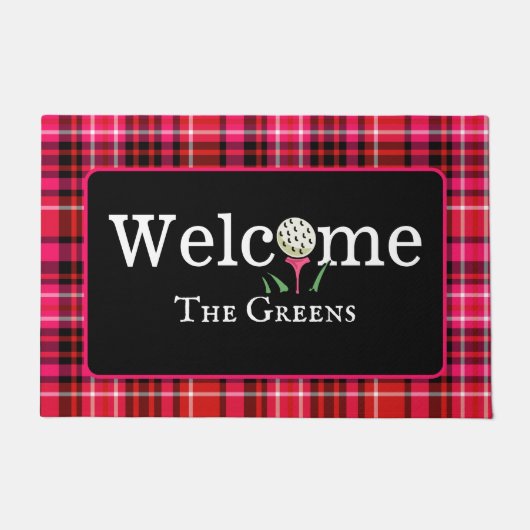 Strawberry Pink and Red Plaid Golf Welkom bij Deurmat (Voorkant)