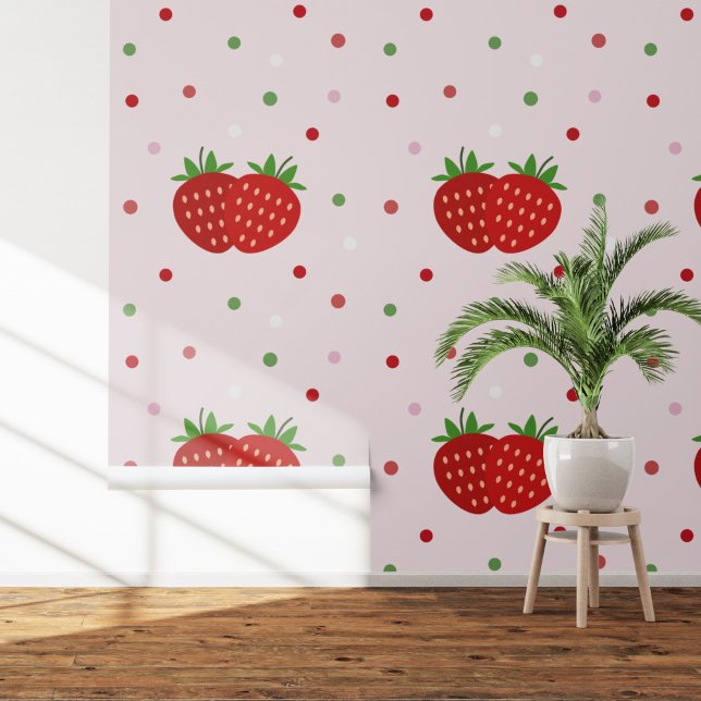Strawberry Pink Art Wall Behang (Strawberry Pink Mural Wallpaper)