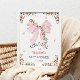 Strawberry Pink Bow Baby shower Welkom Poster