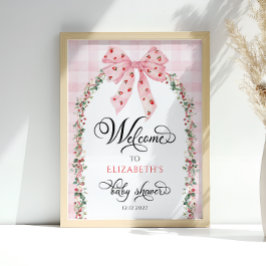 Strawberry Pink Bow Baby shower Welkom Poster