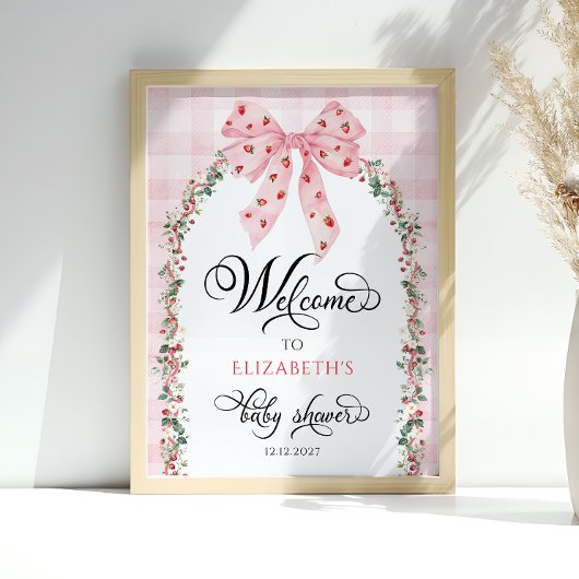 Strawberry Pink Bow Baby shower Welkom Poster