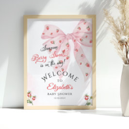 Strawberry Pink Bow Baby shower Welkom Poster