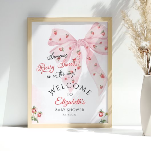 Strawberry Pink Bow Baby shower Welkom Poster