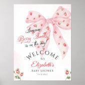 Strawberry Pink Bow Baby shower Welkom Poster (Voorkant)
