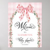 Strawberry Pink Bow Baby shower Welkom Poster (Voorkant)