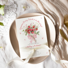 Strawberry Pink Bow Floral Baby shower Kaart