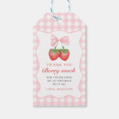 Strawberry Pink Bow Girl 1e verjaardag Cadeaulabel (Voorkant)