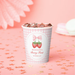 Strawberry Pink Bow Girl 1e verjaardag Papieren Bekers