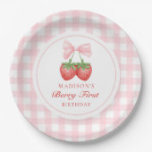 Strawberry Pink Bow Girl 1e verjaardag Papieren Bordje (Voorkant)