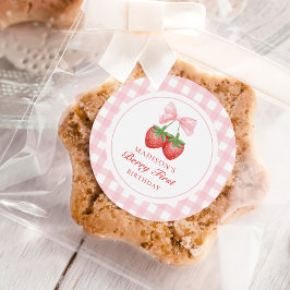 Strawberry Pink Bow Girl 1e verjaardag Ronde Sticker