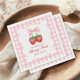 Strawberry Pink Bow Girl 1e verjaardag Servet