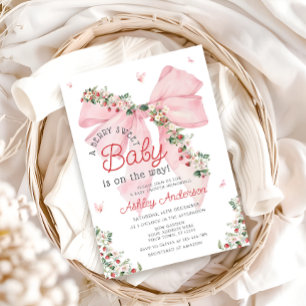 Strawberry Pink Bow Girl Baby shower Kaart