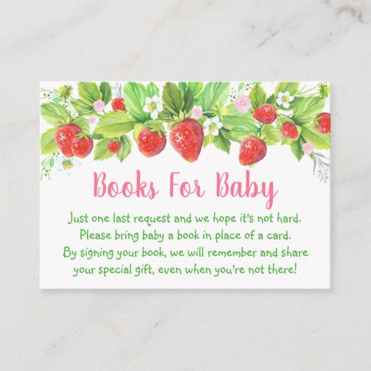 Strawberry Pink Floral Baby shower Boek Verzoek Informatiekaartje (Voorkant)
