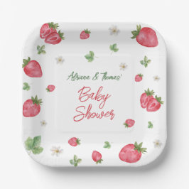 Strawberry Pink Floral Baby shower Papieren Bordje