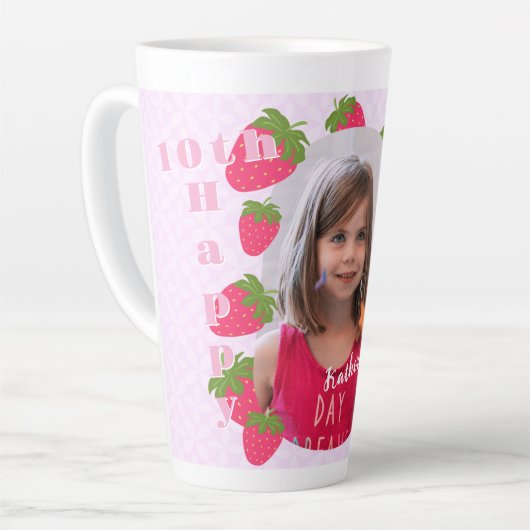 Strawberry Pink foto verjaardag Latte Mok (Linkerhoek)