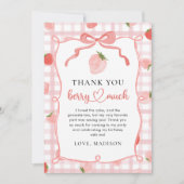 Strawberry Pink Gingham 1e verjaardag Bedankkaart (Voorkant)