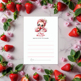 Strawberry Pink Gingham Berry Sweet Baby shower Advieskaart