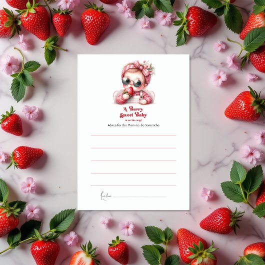 Strawberry Pink Gingham Berry Sweet Baby shower Advieskaart