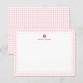 Strawberry Pink Gingham Border Personalized Notitiekaartje (Voorkant / Achterkant)