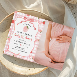 Strawberry Pink Gingham Girl Baby shower Foto Kaart