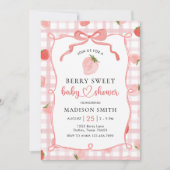 Strawberry Pink Gingham Girl Baby shower Kaart (Voorkant)