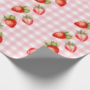Strawberry Pink Gingham inpakpapier