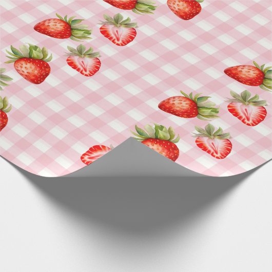 Strawberry Pink Gingham inpakpapier (Hoek)