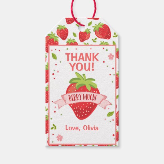 Strawberry Pink Girl Birthday Hartelijk dank Cadeaulabel (Voorkant)